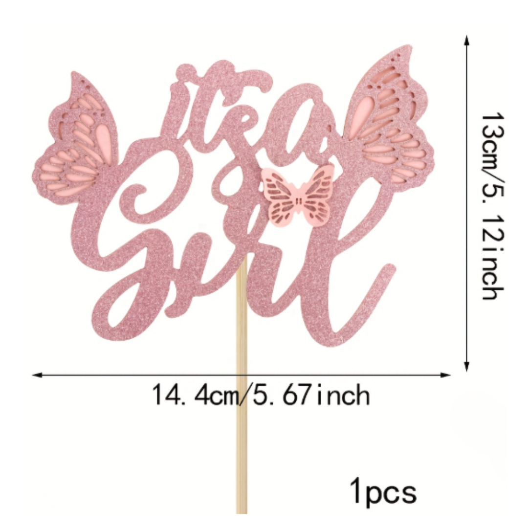It's a Girl Glitter Cake Topper