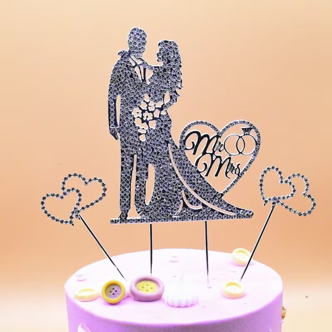 MR & MRS Wedding Cake Topper With Silver Heart Design