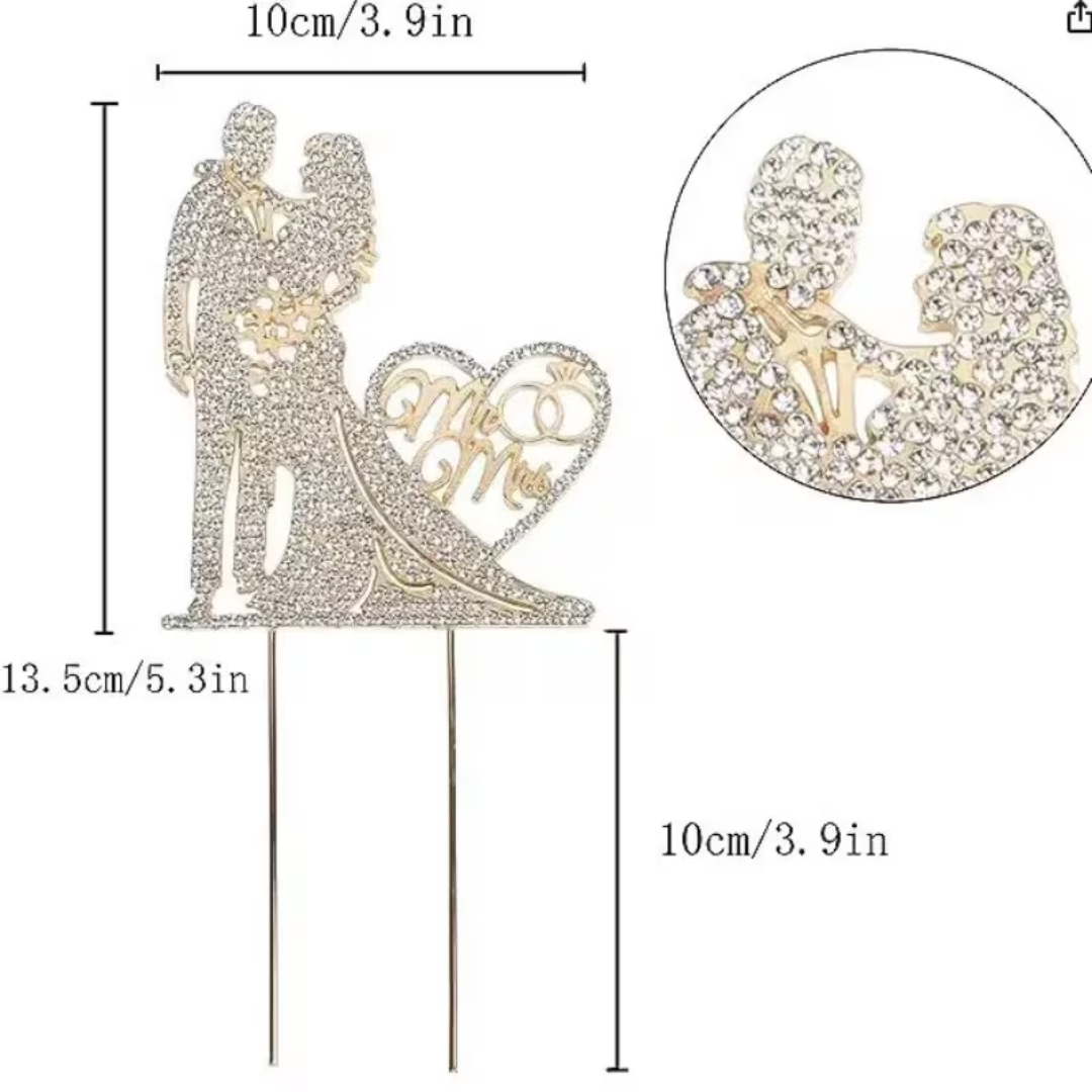 MR & MRS Wedding Cake Topper With Silver Heart Design