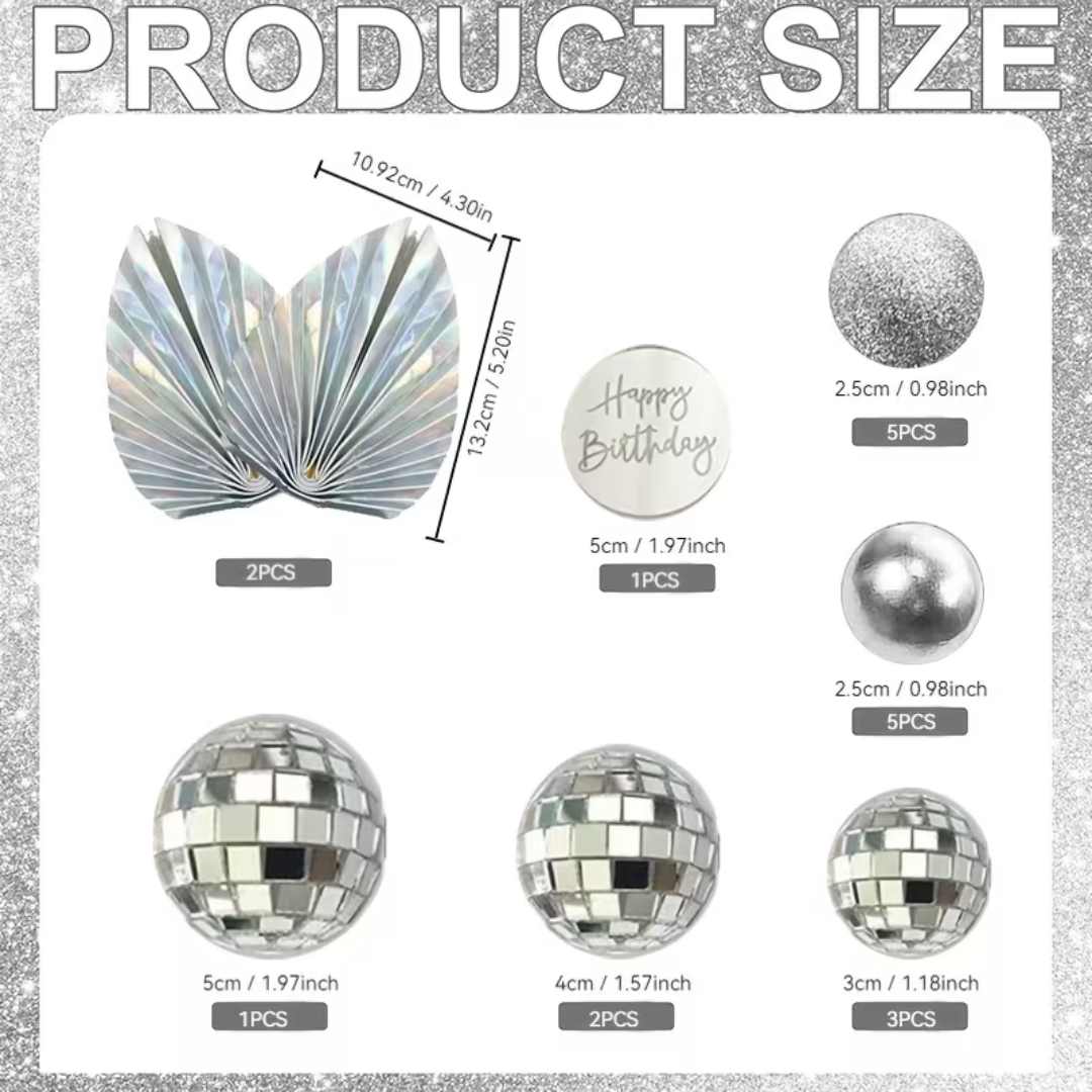 19pcs Disco Ball Happy Birthday Cake Topper