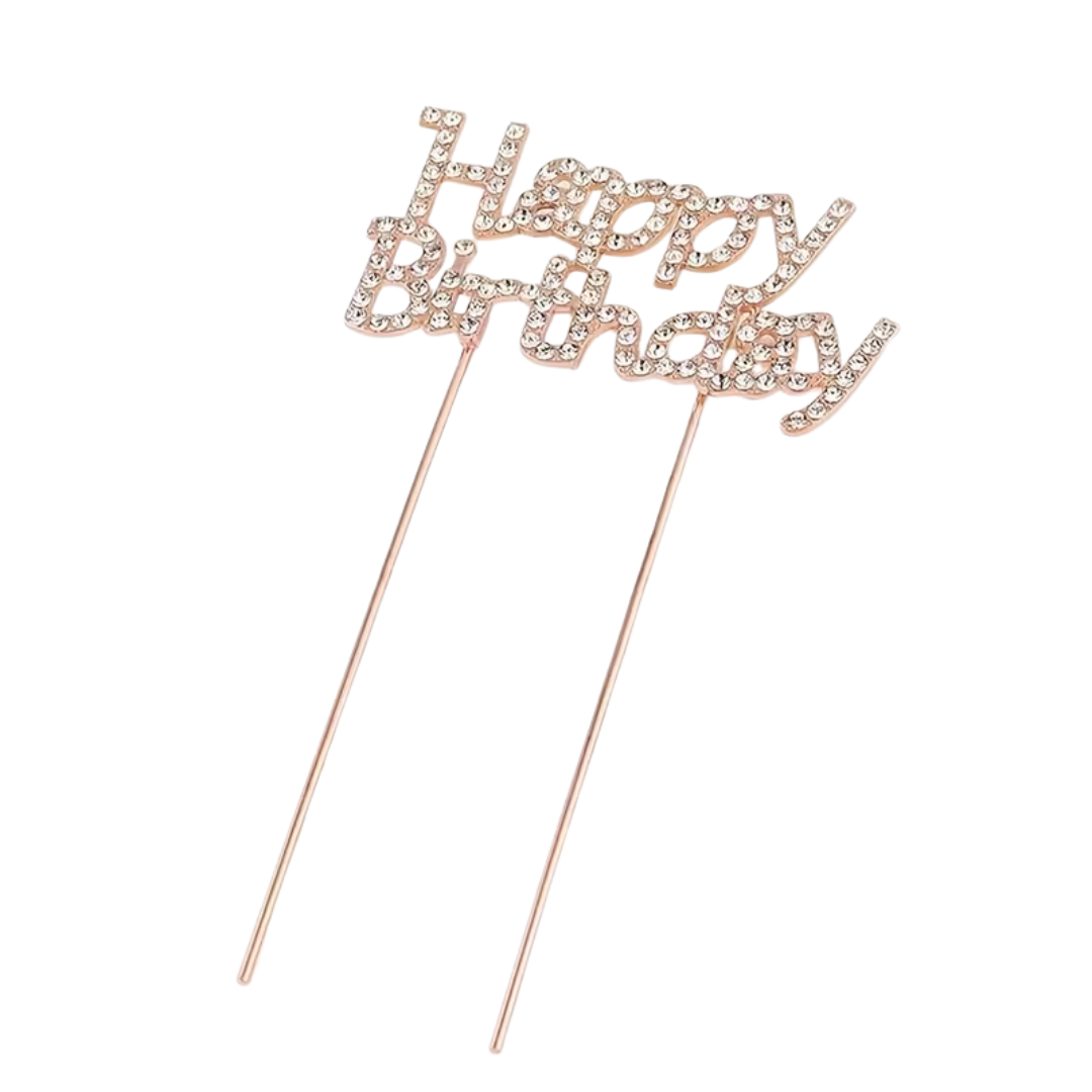 Rose Gold Rhinestone Happy Birthday Cake Topper