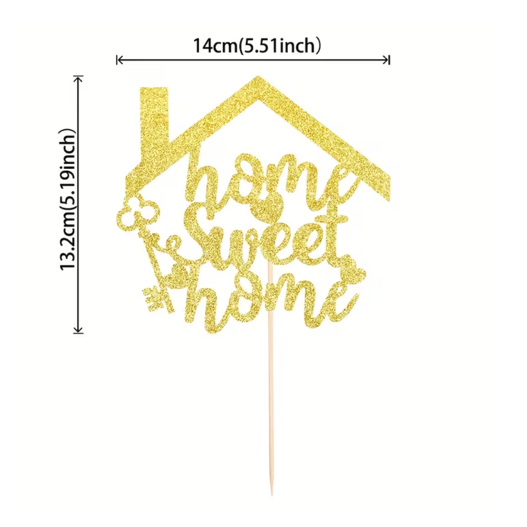 Home Sweet Home Gold Glitter Paper Cake Topper