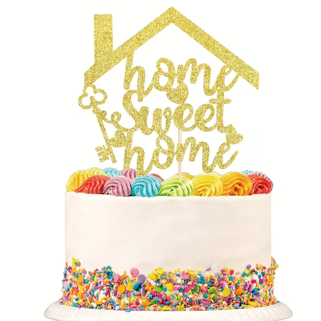 Home Sweet Home Gold Glitter Paper Cake Topper