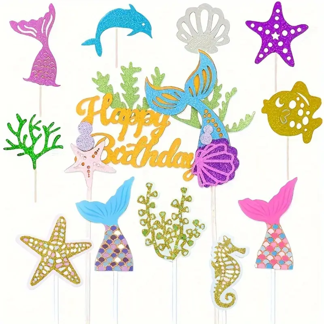 12pcs Glitter Mermaid Tail Cake Toppers