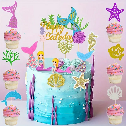12pcs Glitter Mermaid Tail Cake Toppers