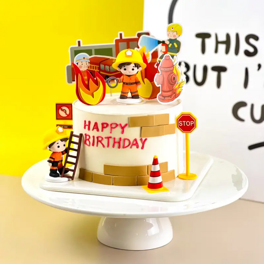 1set of Firefighter Themed Cake Topper