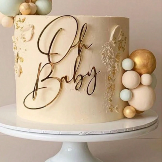 Gold Acrylic "Oh Baby" Side Cake Topper