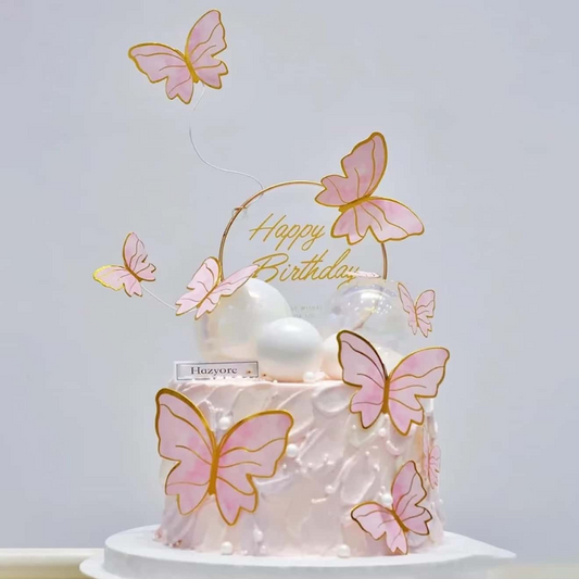 11pcs Pink Butterfly Happy Birthday Cake Toppers