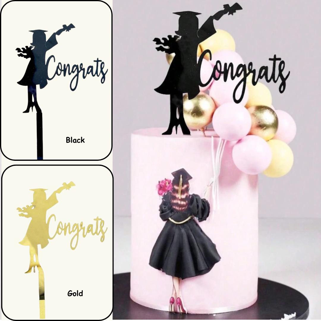 Congrats Graduation Female Lady Girl Figurine Cake Topper