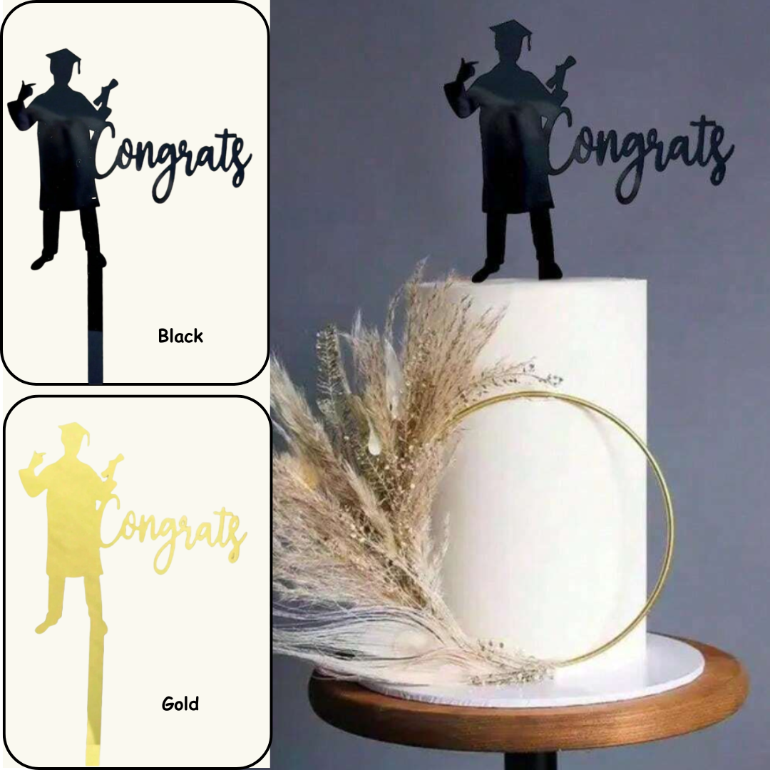 Congrats Graduation Male Gents Boy Figurine Cake Topper