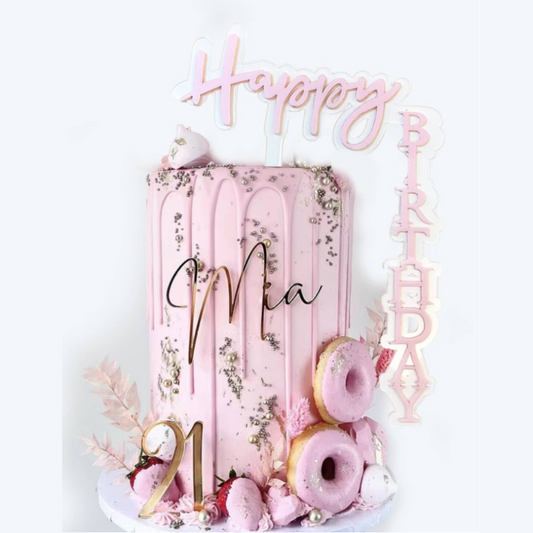 Light Pink Acrylic "Happy Birthday" Cake Topper
