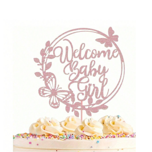 Pink Welcome Baby Girl Cake Topper