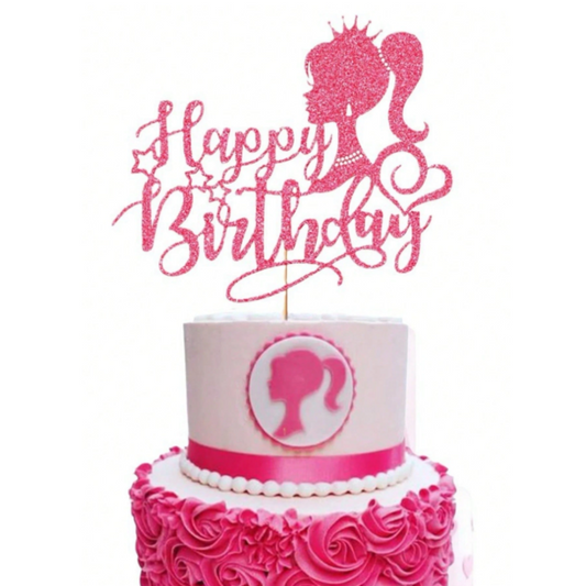 Pink Princess Happy Birthday Cake Topper