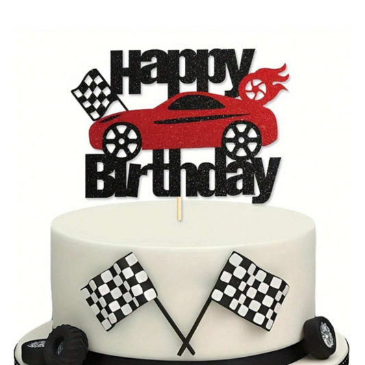 Racing Car Happy Birthday Cake Topper