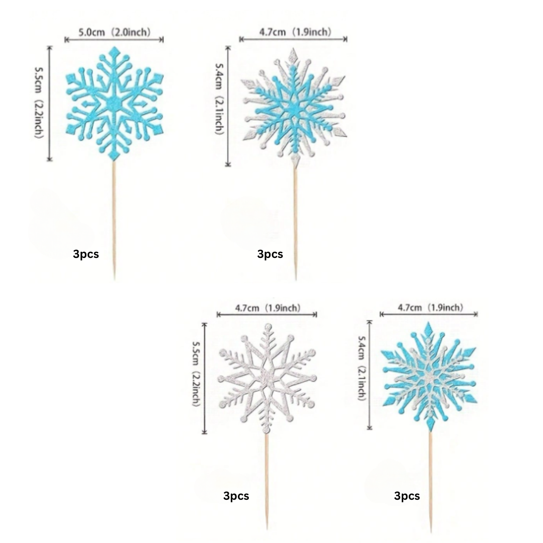 12PCS Glitter Snowflake Cupcake Toppers