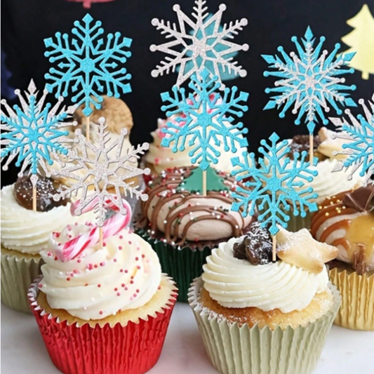 12PCS Glitter Snowflake Cupcake Toppers