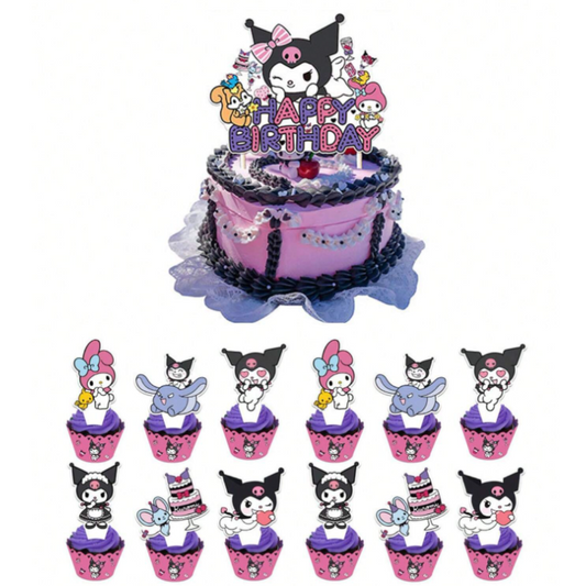 25pcs Purple Kuromi Theme Cup Cake Topper