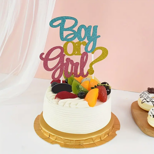 Glitter "Boy or ?" Gender Reveal Cake Topper