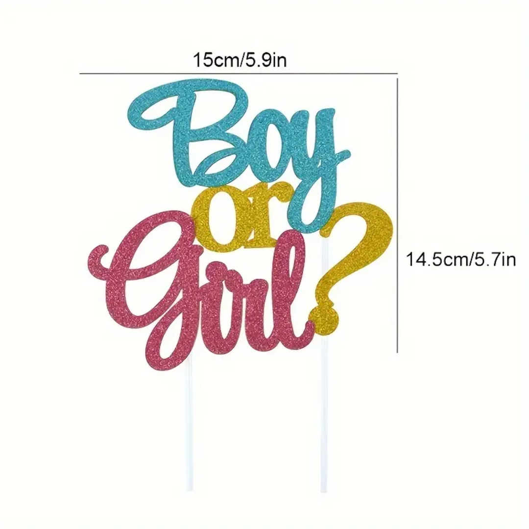 Glitter "Boy or ?" Gender Reveal Cake Topper