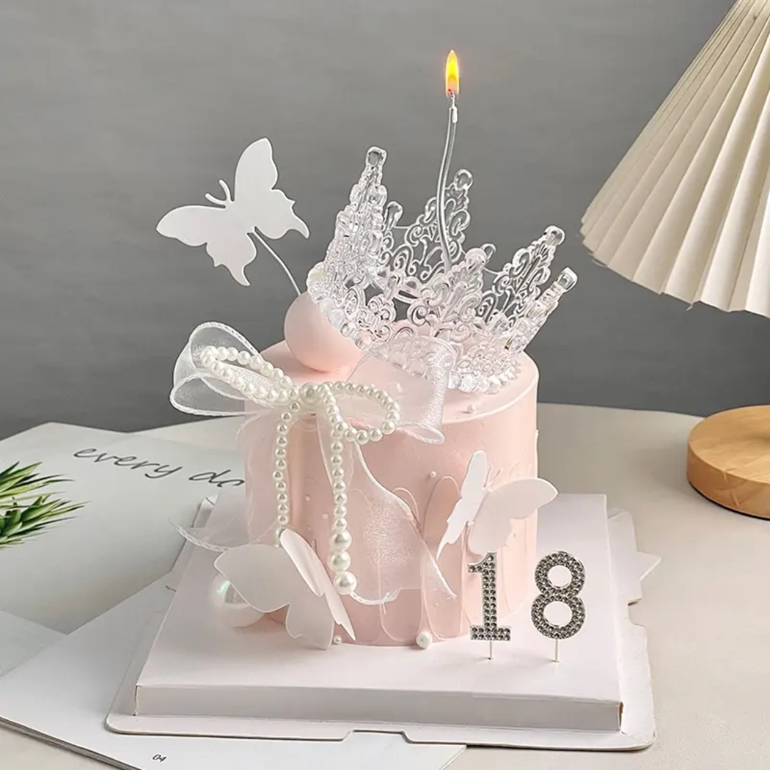 12pcs Set Butterfly, Crown and Pearl Bow Cake Toppers