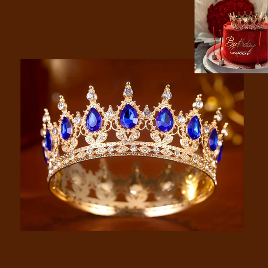 Navy Blue Rhinestone Cake Crown