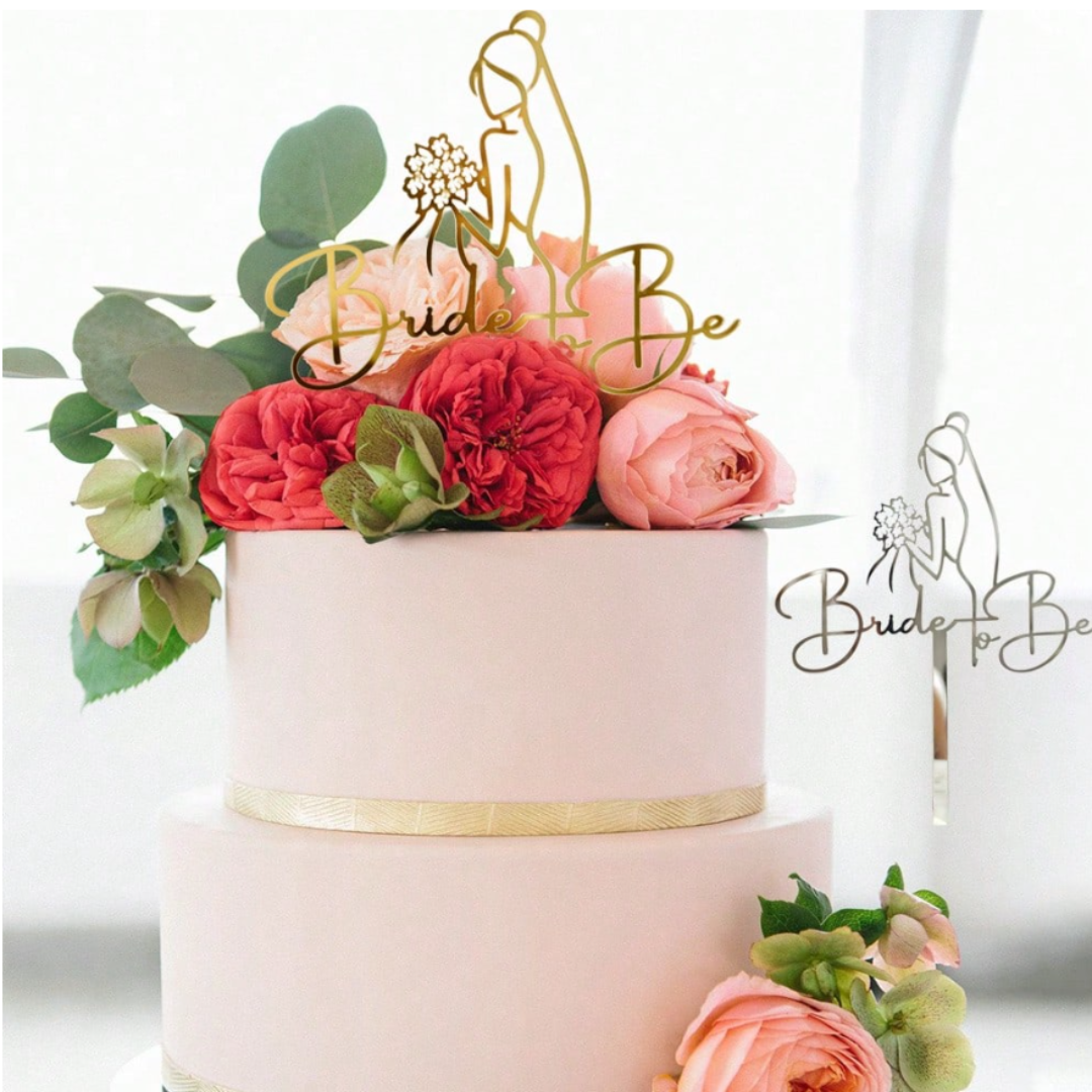 Bride To Be Holding Flowers In Hand Cake Topper