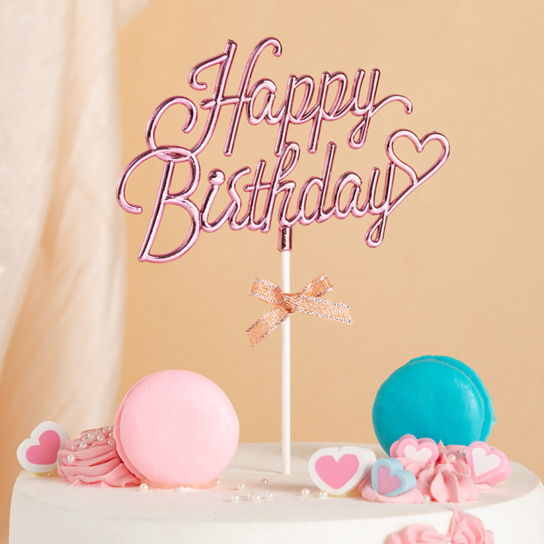 3D Acrylic Bow Theme Happy Birthday Cake Topper