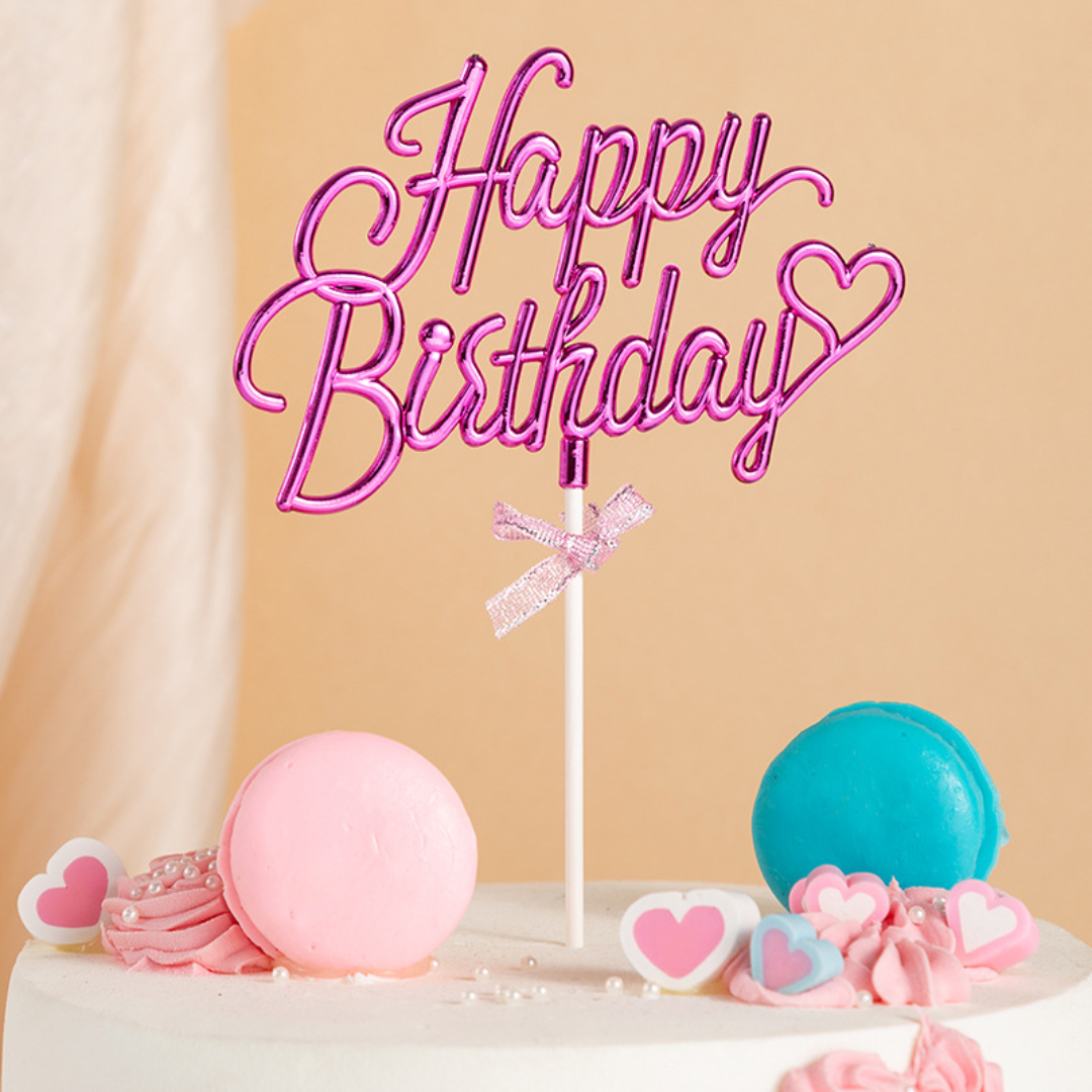 3D Acrylic Bow Theme Happy Birthday Cake Topper