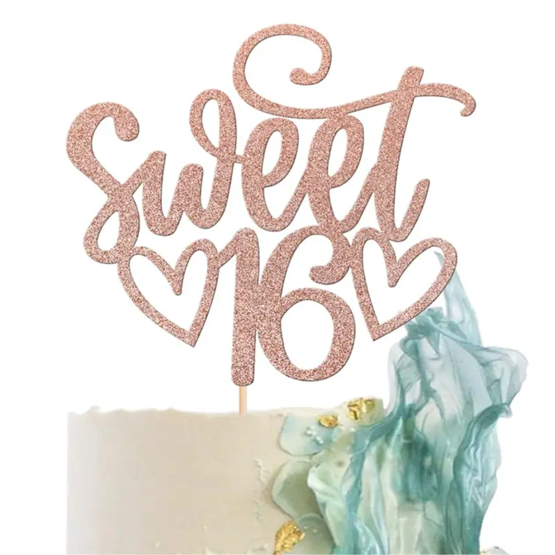 1pcs " Happy Sweet 16 " Glitter Cake Topper