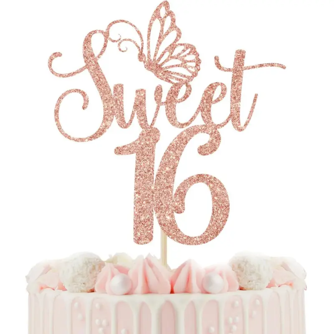 1pcs " Happy Sweet 16 " Glitter Cake Topper