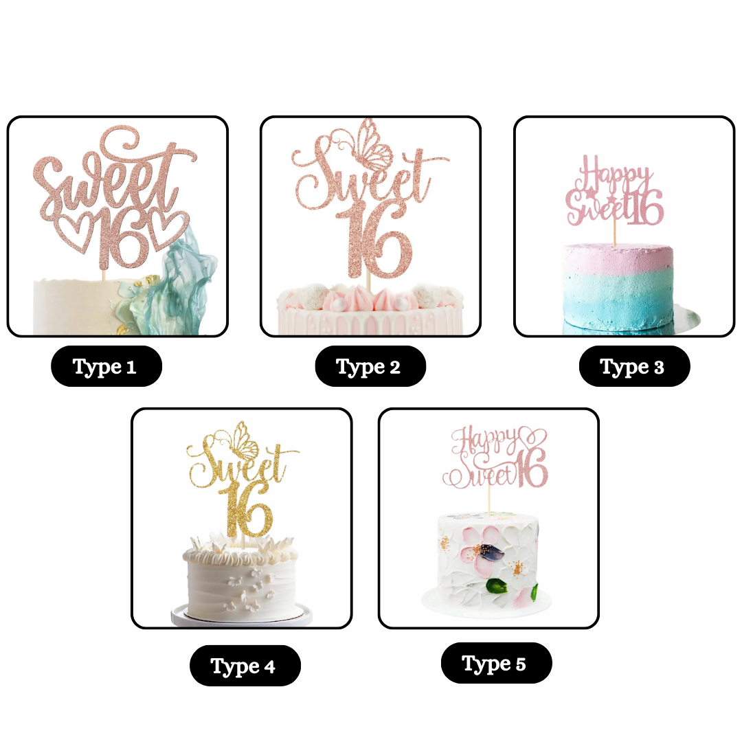 1pcs " Happy Sweet 16 " Glitter Cake Topper