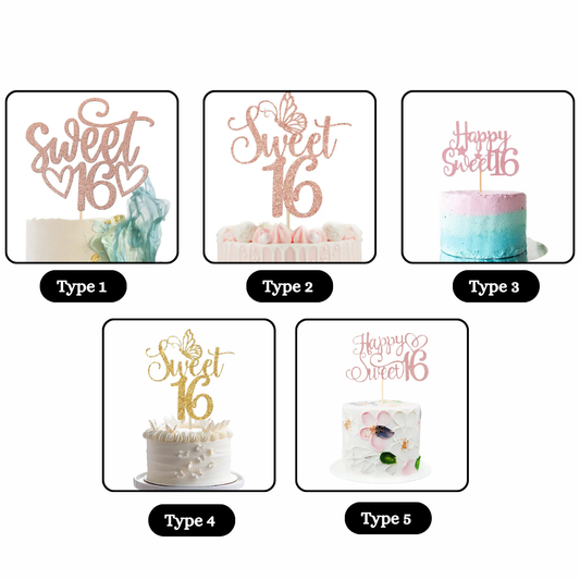1pcs " Happy Sweet 16 " Glitter Cake Topper