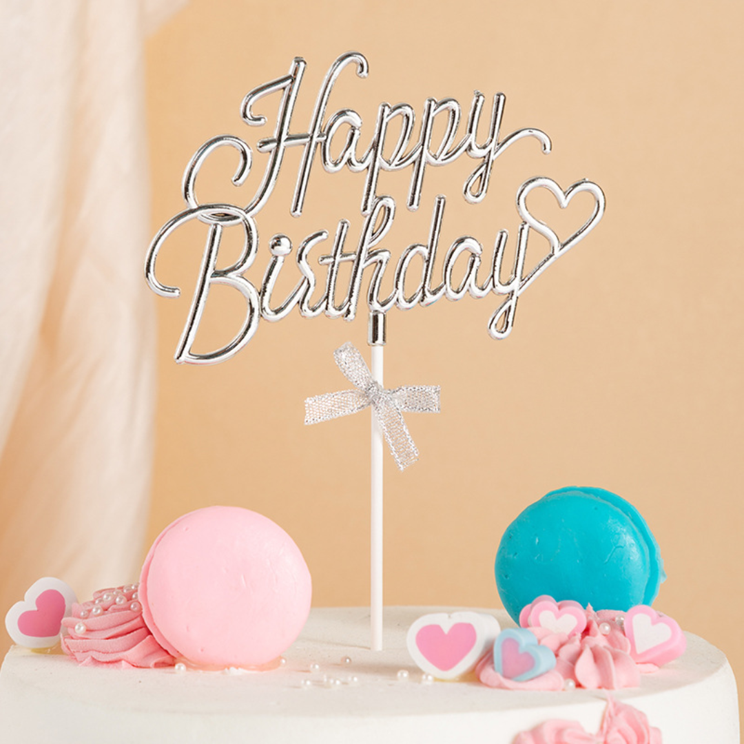 3D Acrylic Bow Theme Happy Birthday Cake Topper