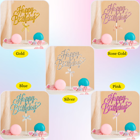 3D Acrylic Bow Theme Happy Birthday Cake Topper