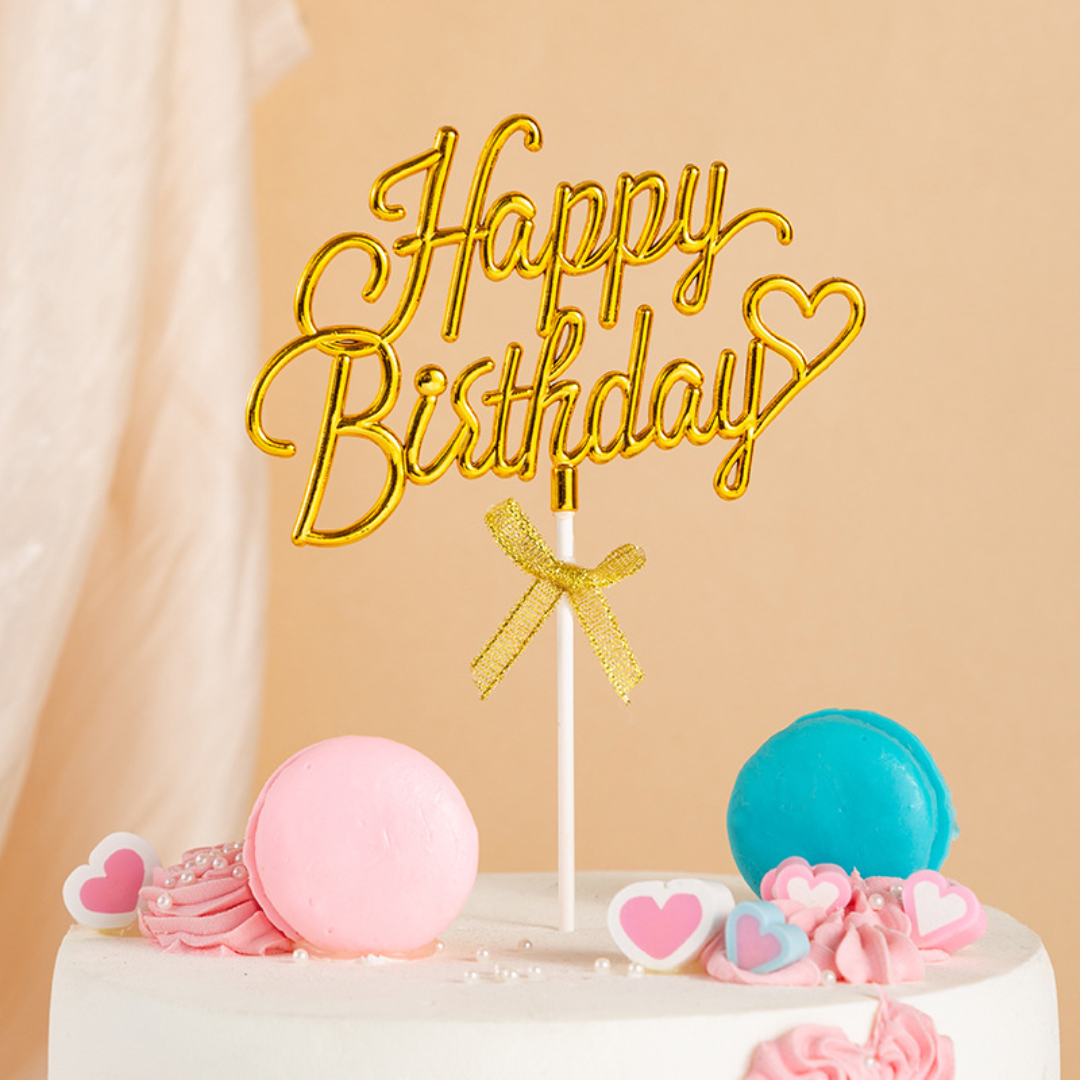 3D Acrylic Bow Theme Happy Birthday Cake Topper