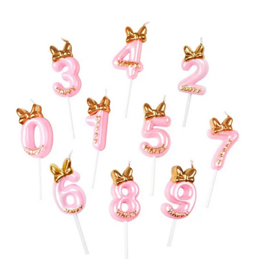Gold Bow Pink Knot Birthday Number Candle