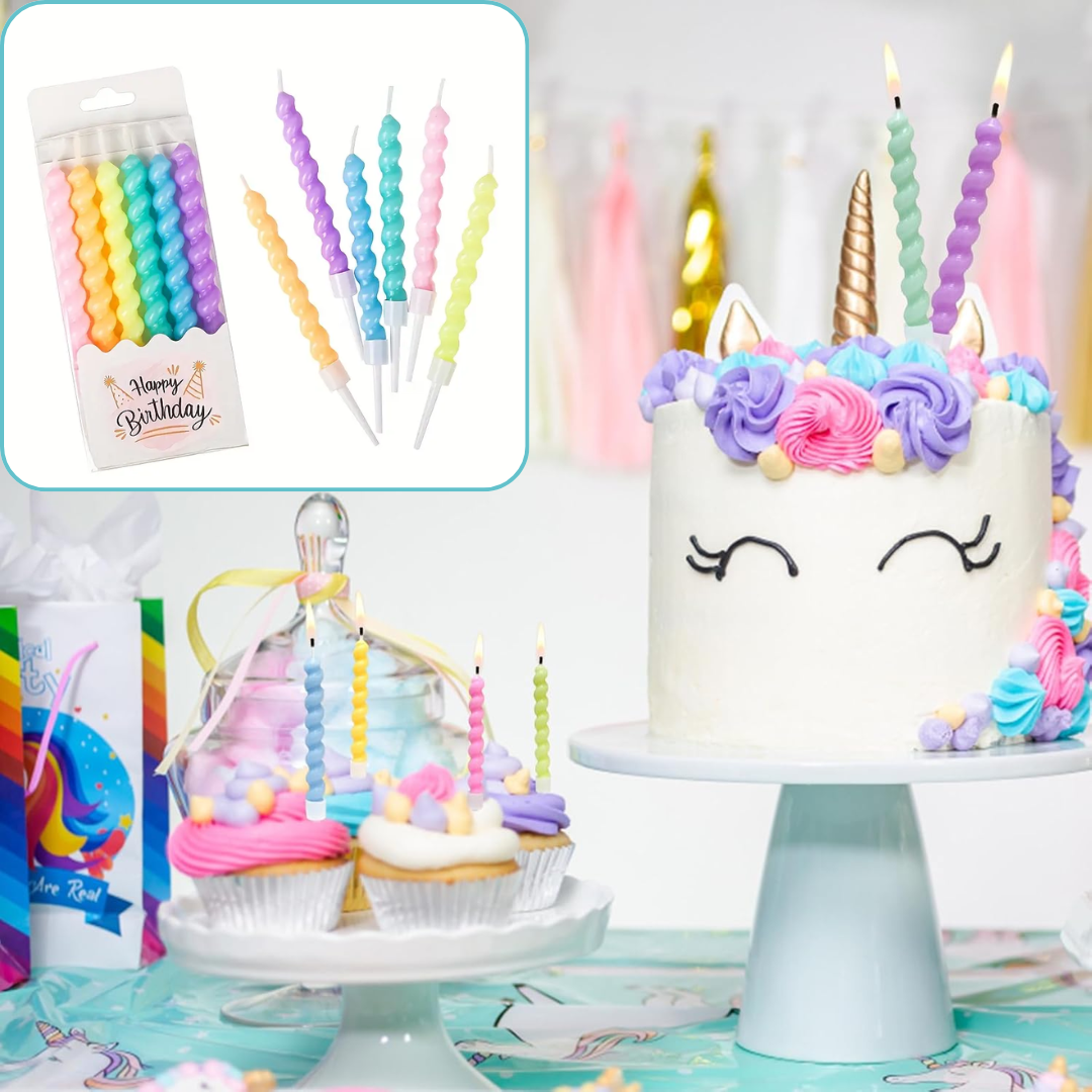 6pcs Pastel Macaron Coloured Curly Cake Cupcakes Candles