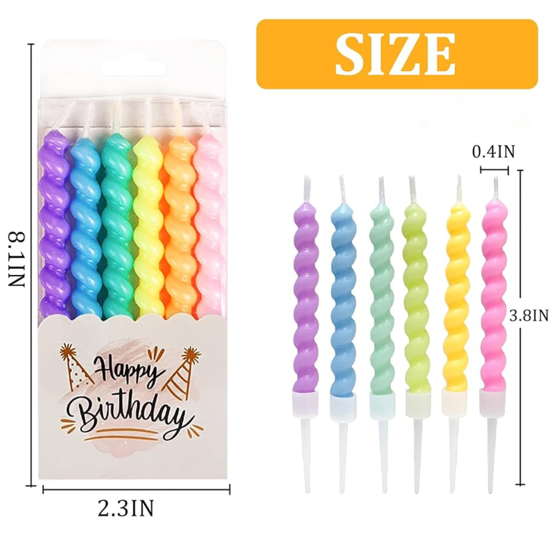6pcs Pastel Macaron Coloured Curly Cake Cupcakes Candles
