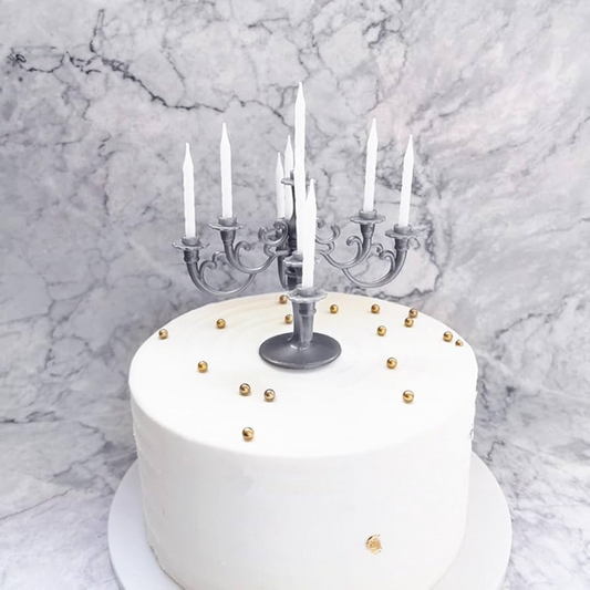 Light grey Candelabra Cake Candle Stick Holder With Candle