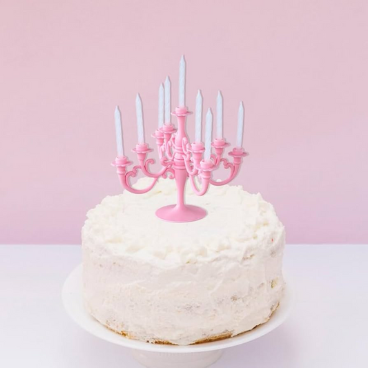 pink Candelabra Cake Candle Stick Holder with Candle