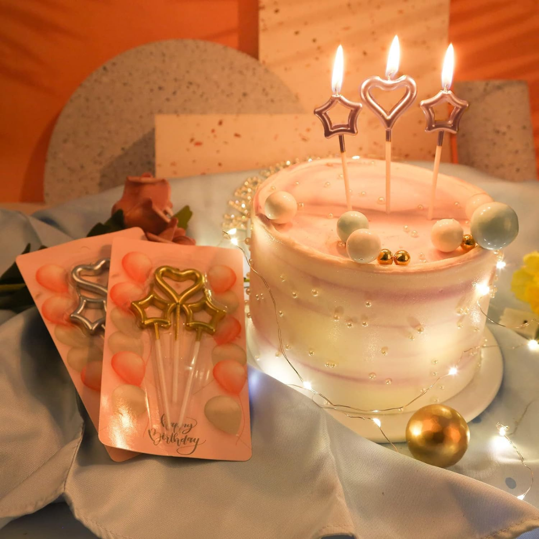 Star & Heart Design Cake Candle