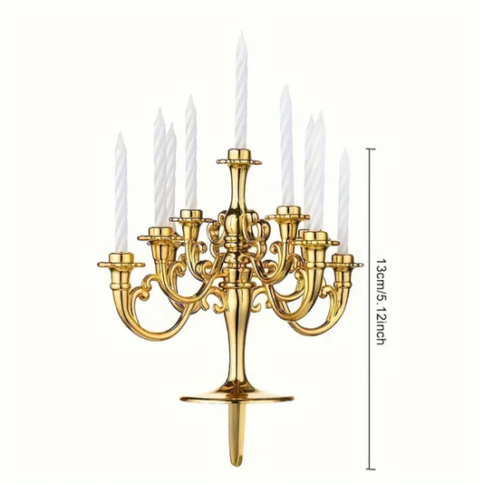 Gold Candelabra Cake Candle Stick Holder with Candle