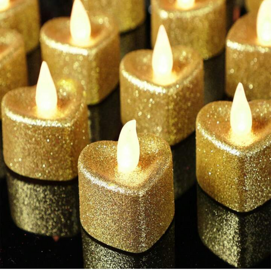 Glitter Gold Flameless Heart Shape Led Candles