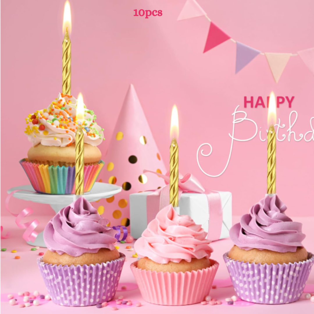 10pcs Gold Spiral Birthday Cake Candles