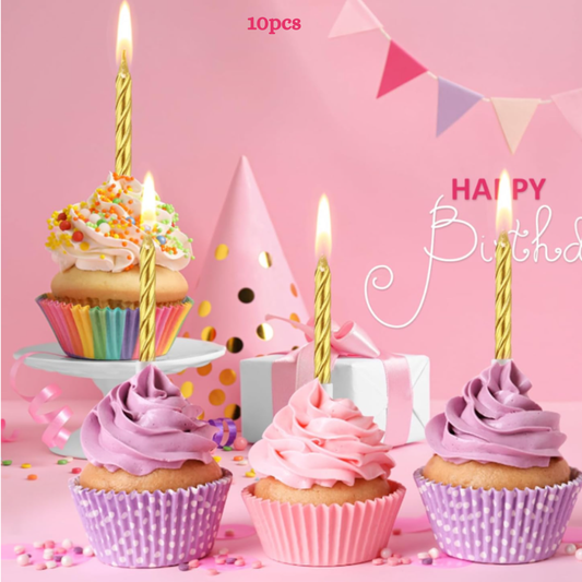 10pcs Gold Spiral Birthday Cake Candles