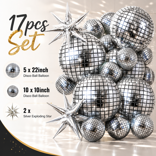 17pcs Set Disco Ball and Exploding Star Foil Balloon