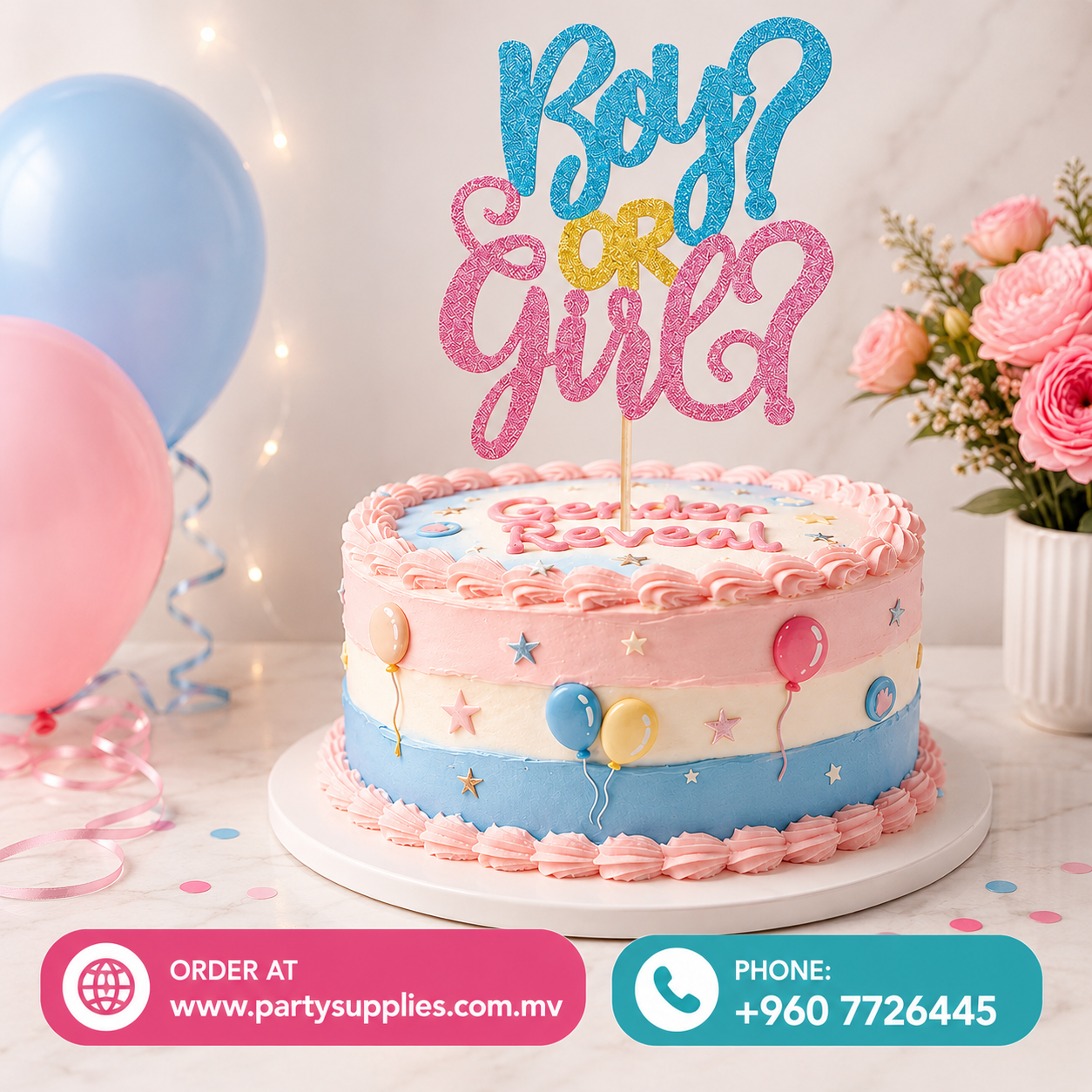 1pc Gender Reveal Baby Shower Glitter Boy or Girl Cake Topper