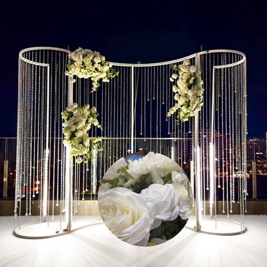 Crystal Wedding Backdrop with Artificial White Floral Decoration, Led Strips