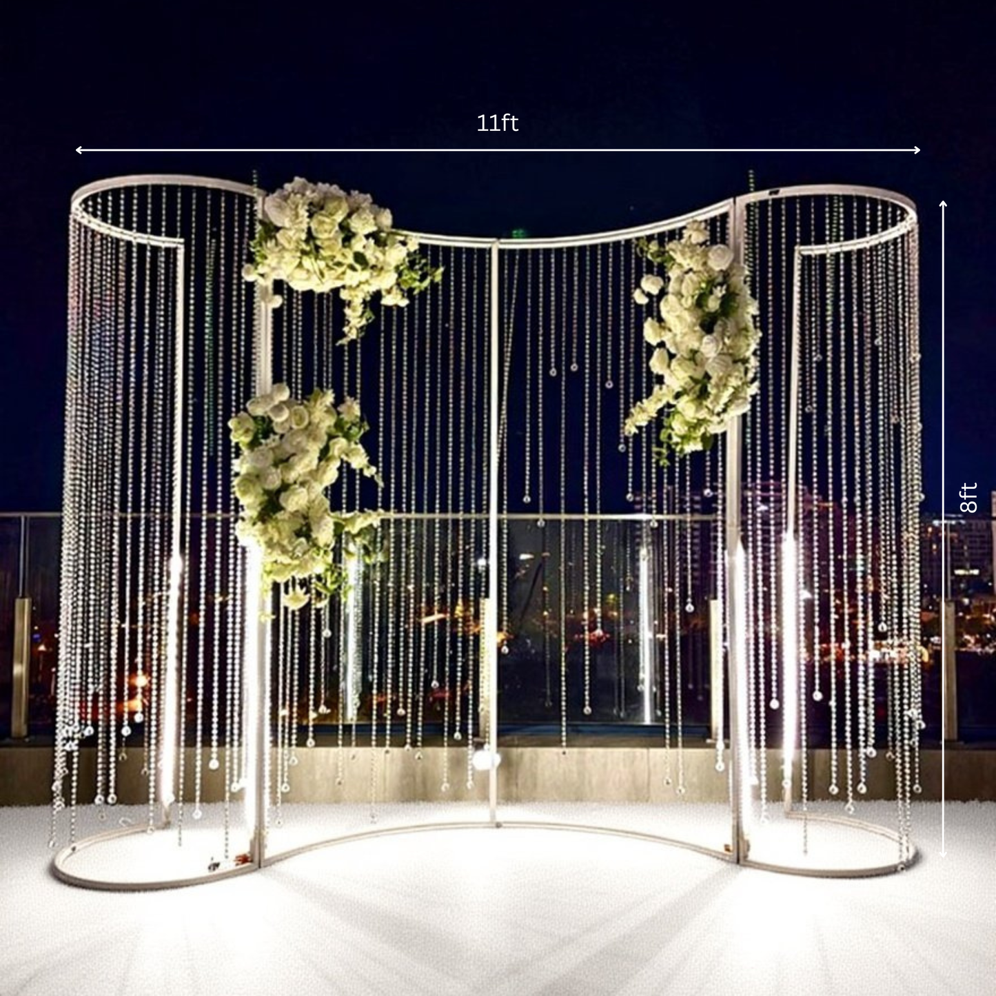 Crystal Wedding Backdrop with Artificial White Floral Decoration, Led Strips