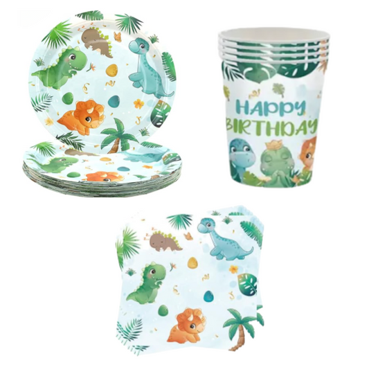 Green Dinosaur Theme Dinnerware, Plates, Cups, Napkins